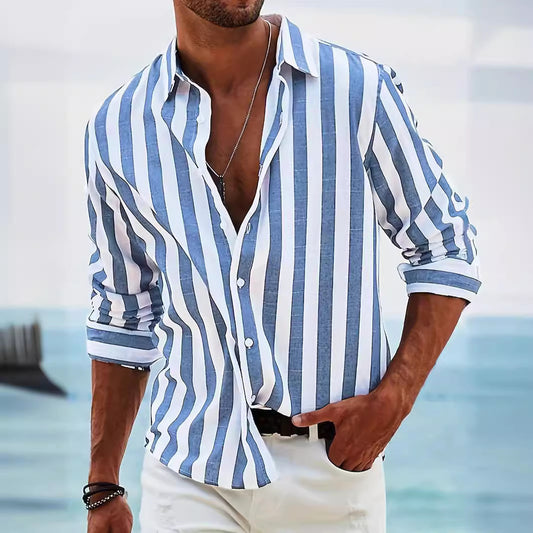 Men's Striped Casual Shirt | Loose Long Sleeve Shirt