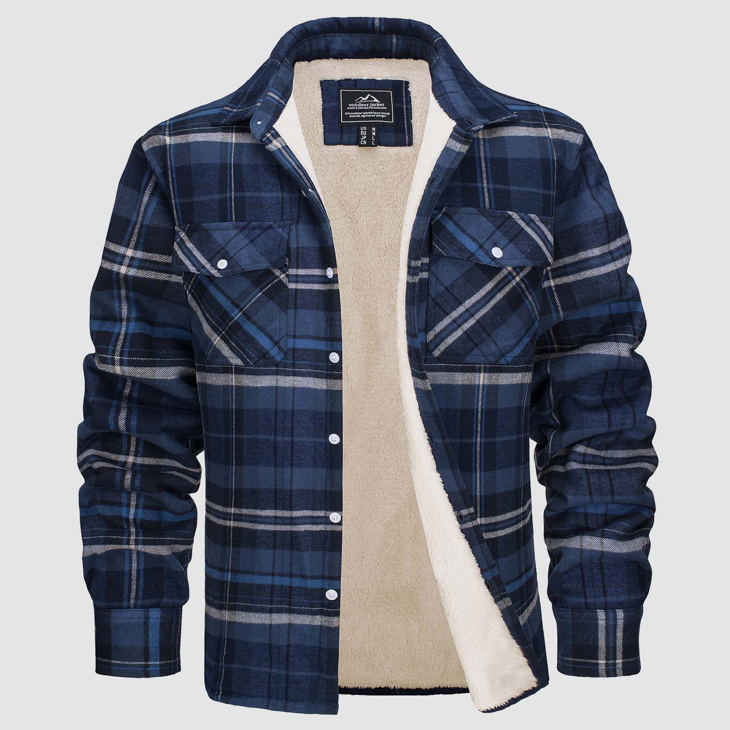 Men's Fleece Lined Plaid Jacket | Long Sleeve Coat