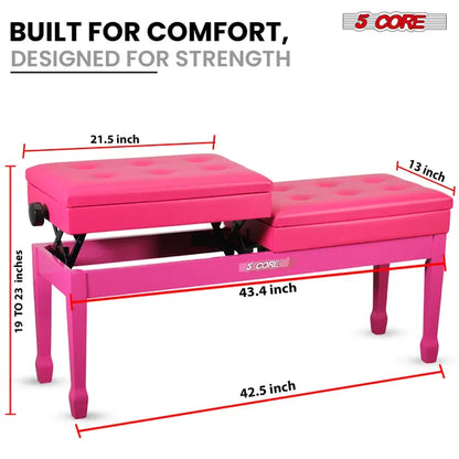 5 Core Duet Piano Bench - 3.5 Inch Padded Height Adjustable Stool