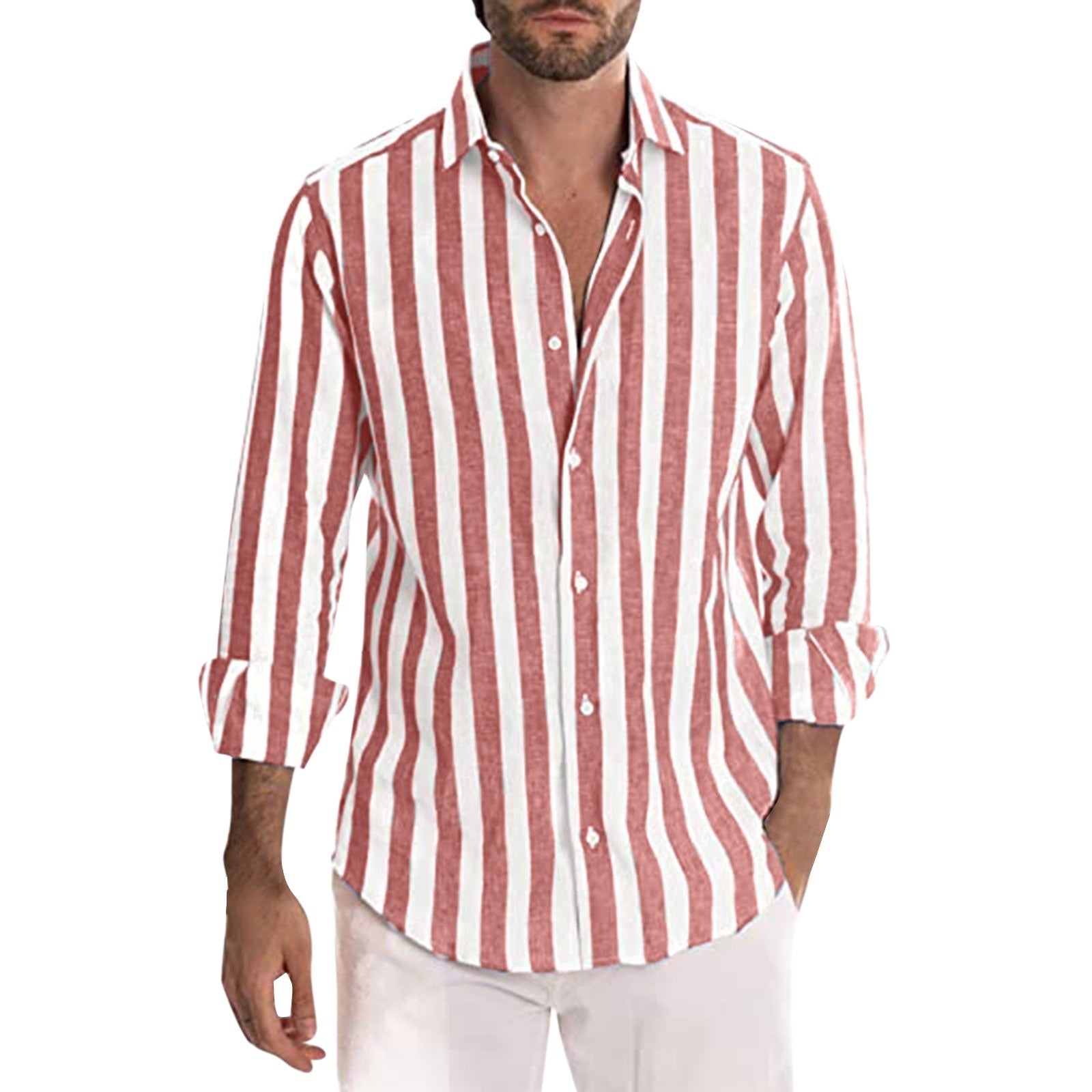 Men's Striped Casual Shirt | Loose Long Sleeve Shirt
