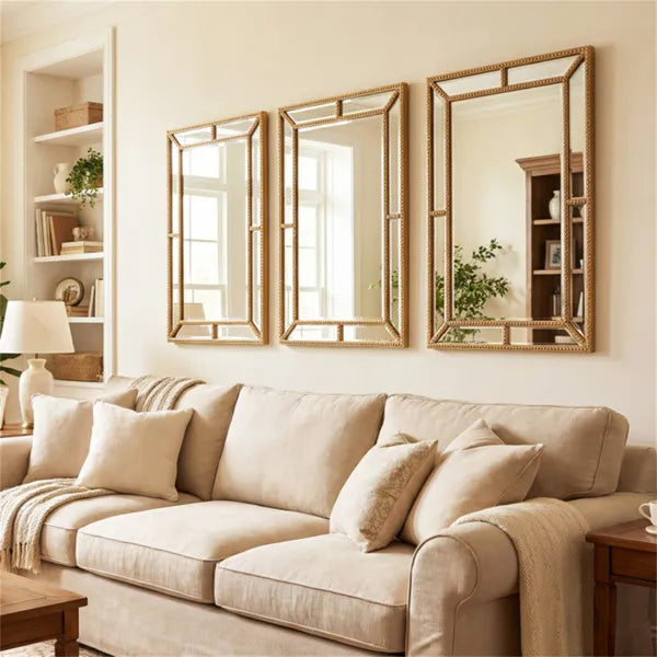 Gold Beaded Metal Frame Decorative Wall Mirror - 36"x24" Wall Decor