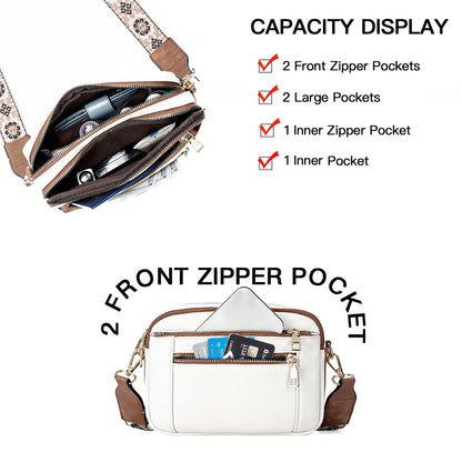 Triple Zipper Shoulder Bag Multi-functional Floral Crossbody