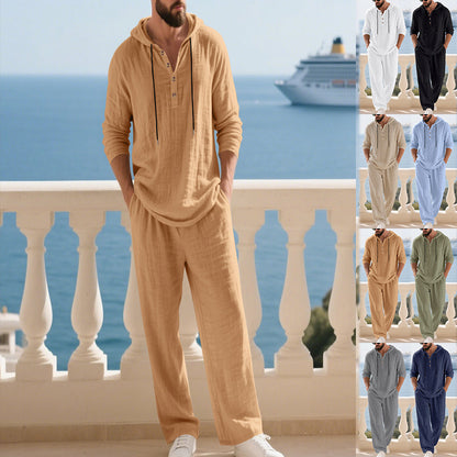 Men's Casual Home Wear Set | Hooded Long Sleeve Outfit