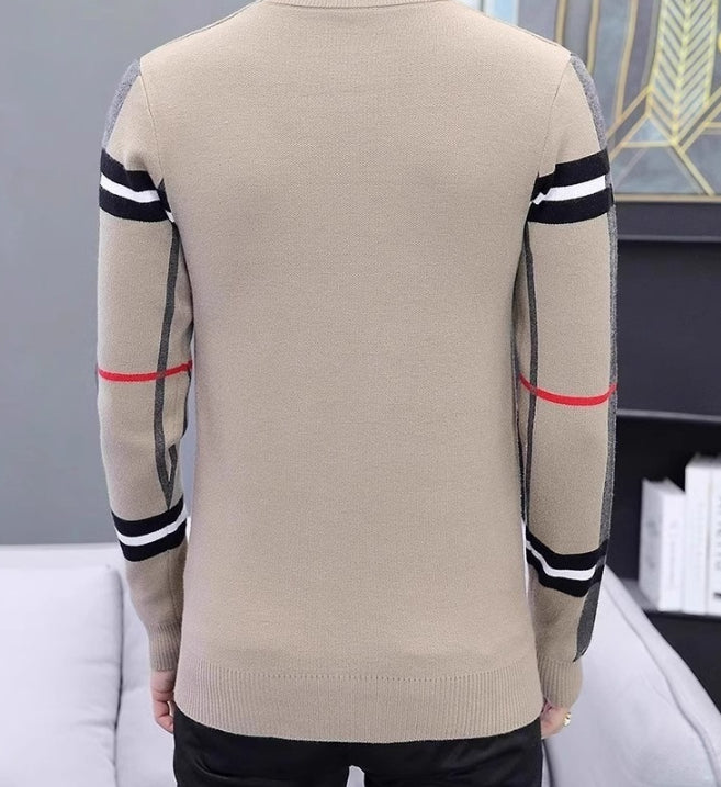 Men's Slim-fit Knit Sweater - Contrast Color Base Layer