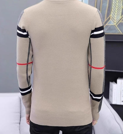 Men's Slim-fit Knit Sweater - Contrast Color Base Layer