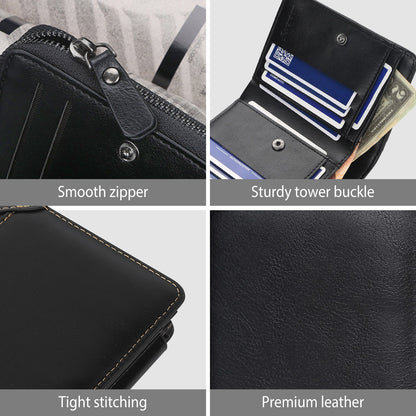 Trifold Leather Wallet | Men's Large Capacity RFID Purse