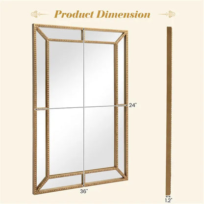 Gold Beaded Metal Frame Decorative Wall Mirror - 36"x24" Wall Decor