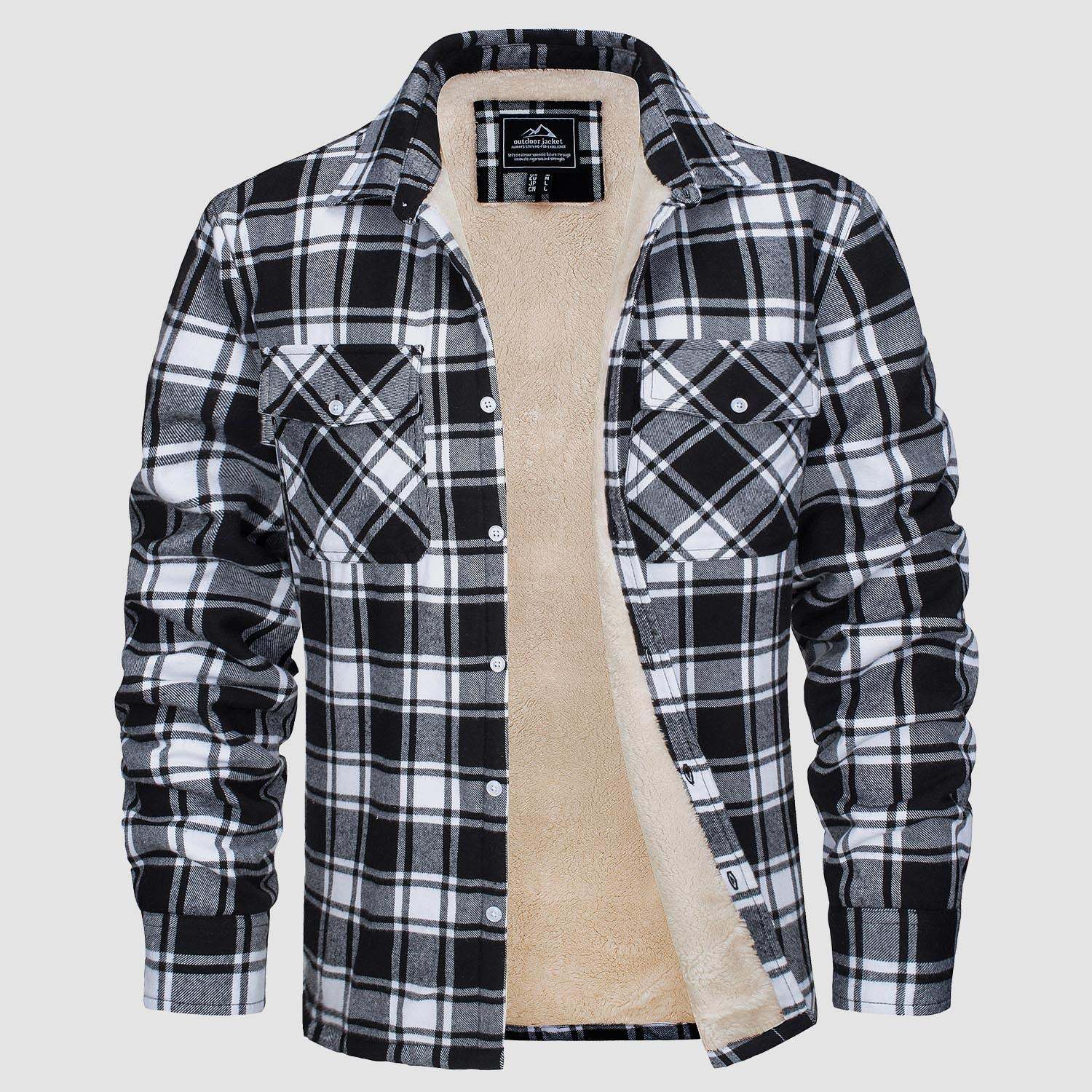 Men's Fleece Lined Plaid Jacket | Long Sleeve Coat
