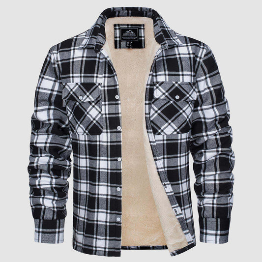 Men's Fleece Lined Plaid Jacket | Long Sleeve Coat