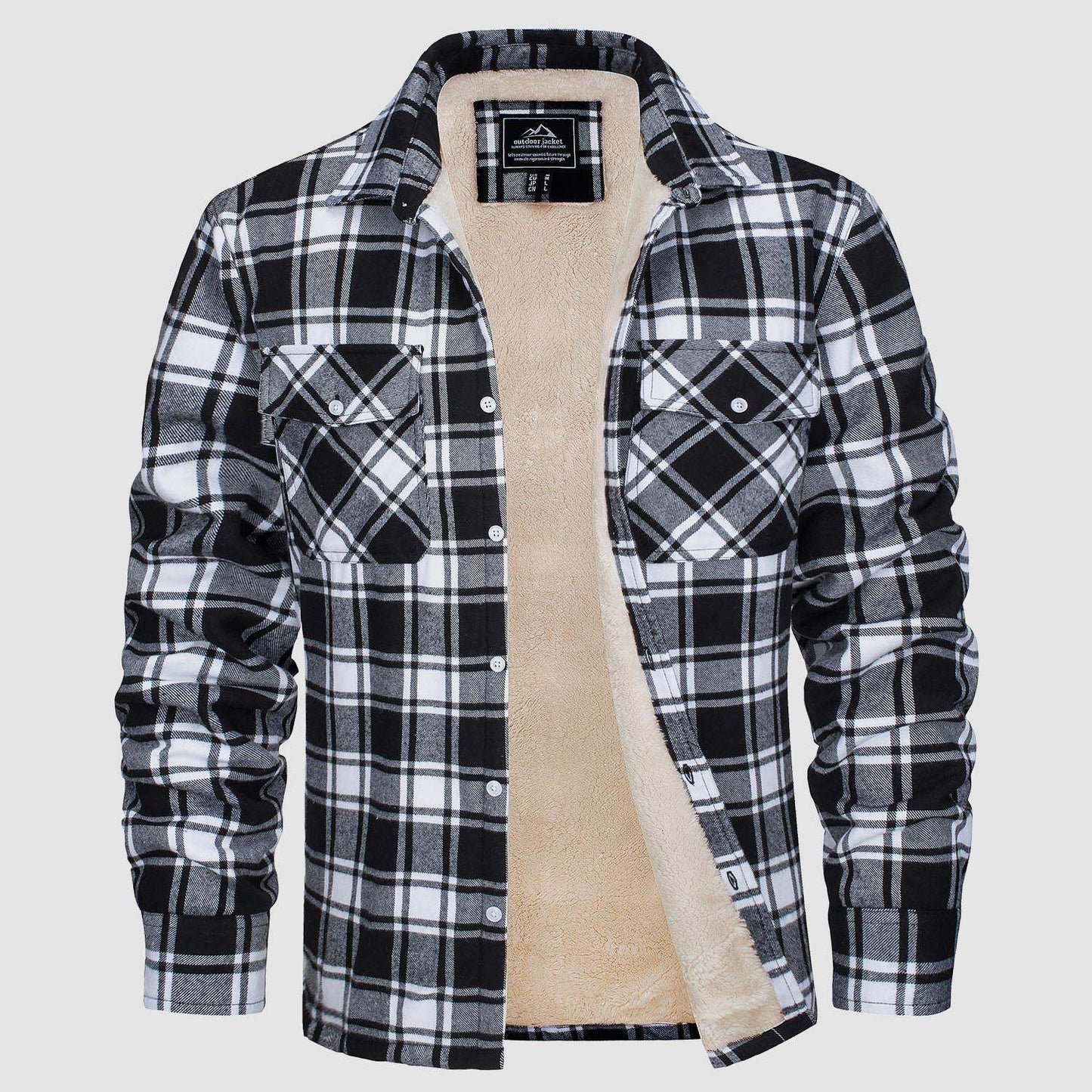 Men's Fleece Lined Plaid Jacket | Long Sleeve Coat