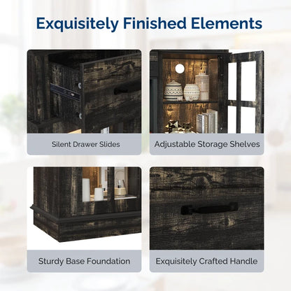 Black Gold Oak Electric Fireplace TV Stand - 58-inch With Glass Doors