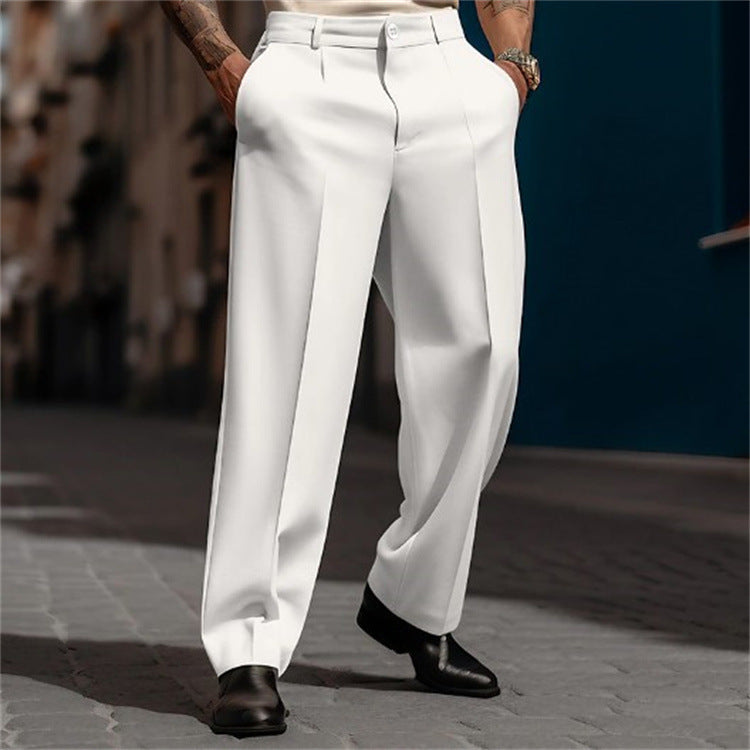 Men's Straight Suit Pants - Breathable Diagonal Pocket Slacks
