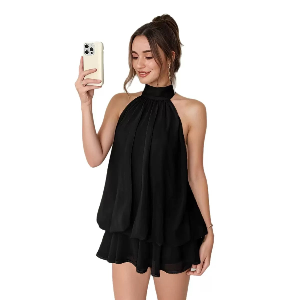Chiffon Halter Tea Length Dress - Sassy Summer Skirt Style