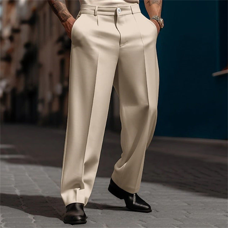 Men's Straight Suit Pants - Breathable Diagonal Pocket Slacks
