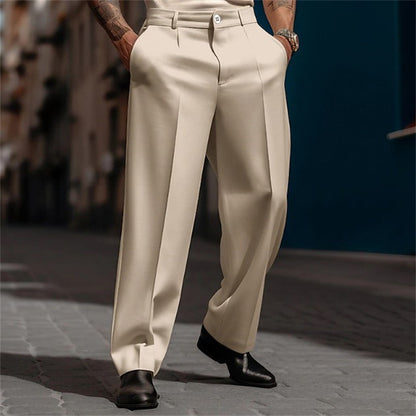 Men's Straight Suit Pants - Breathable Diagonal Pocket Slacks