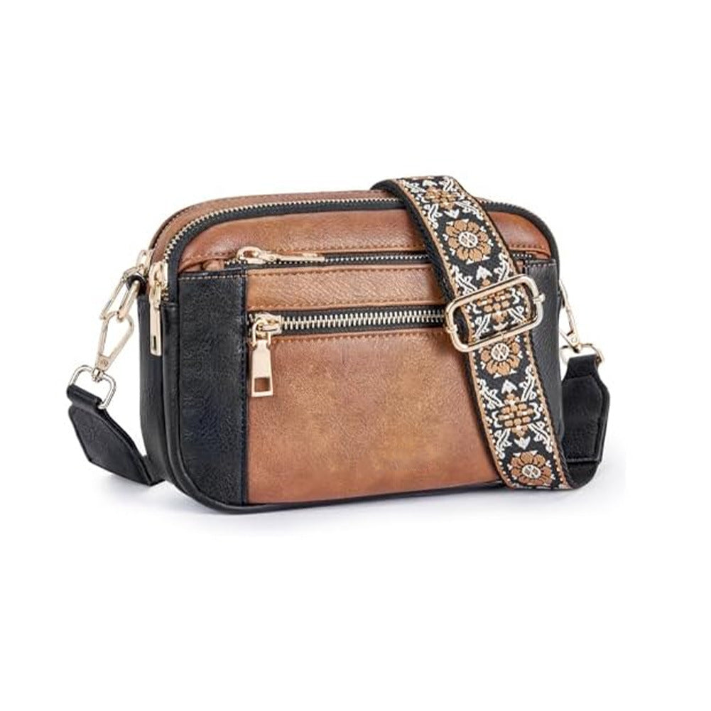 Triple Zipper Shoulder Bag Multi-functional Floral Crossbody