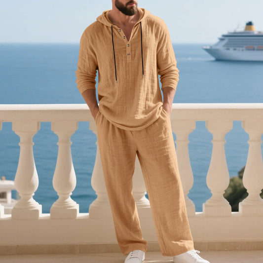 Men's Casual Home Wear Set | Hooded Long Sleeve Outfit