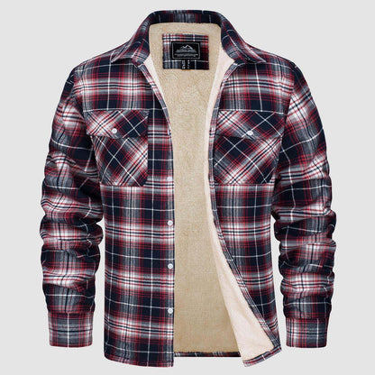 Men's Fleece Lined Plaid Jacket | Long Sleeve Coat