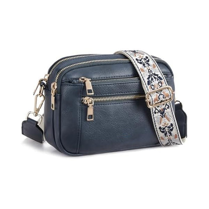 Triple Zipper Shoulder Bag Multi-functional Floral Crossbody