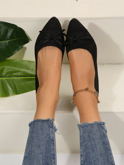 Bow Knitted Loafers - Ins Fashion Pointed-toed Women's Flats