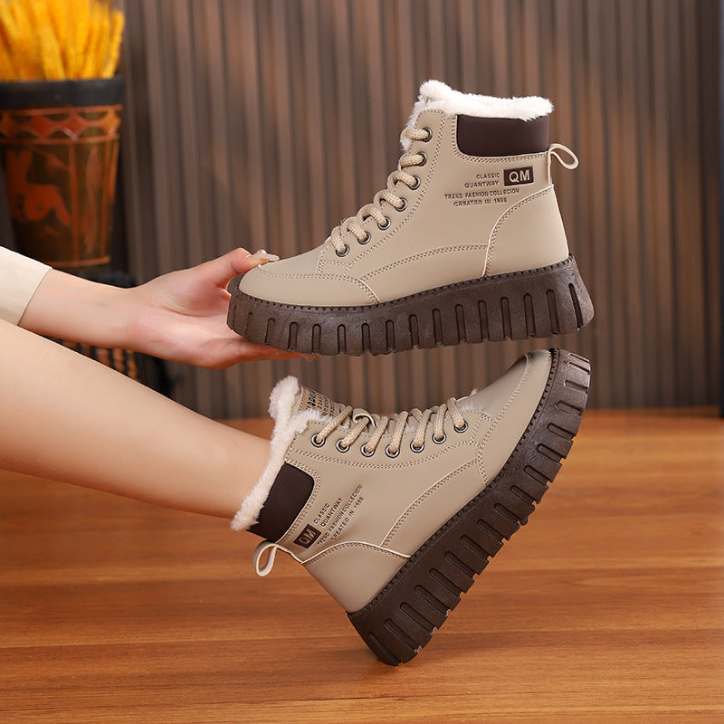 Lace-up Snow Boots - Winter Warm Fleece Flat Shoes For Women
