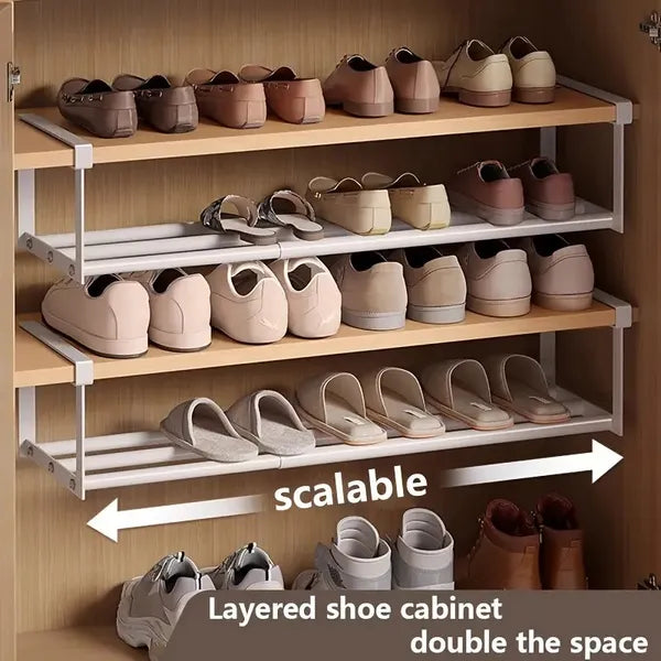 Adjustable And Expandable Shoe Rack - Stackable Iron Organizer