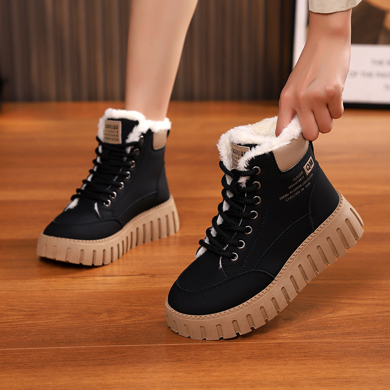 Lace-up Snow Boots - Winter Warm Fleece Flat Shoes For Women
