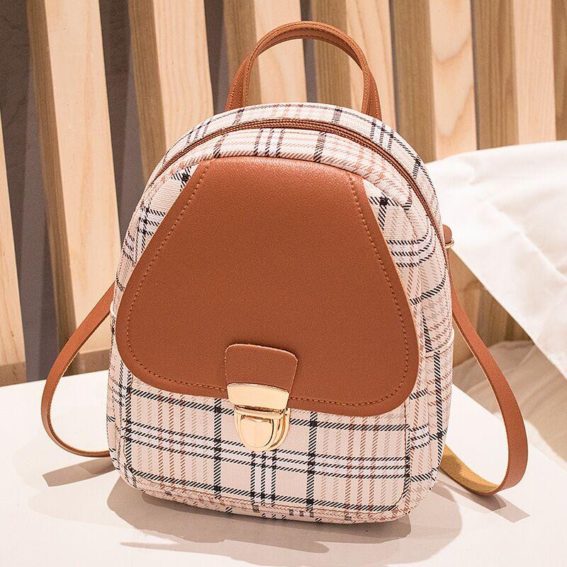 Ladies Check Lock Small Backpack - One Shoulder Diagonal Handbag