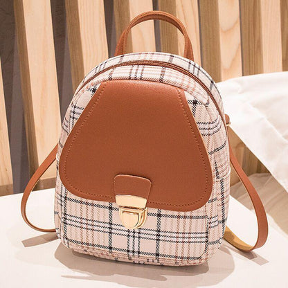 Ladies Check Lock Small Backpack - One Shoulder Diagonal Handbag