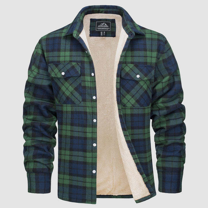Men's Fleece Lined Plaid Jacket | Long Sleeve Coat