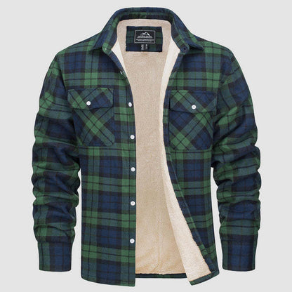 Men's Fleece Lined Plaid Jacket | Long Sleeve Coat