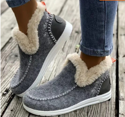 Plush Fleece Lined Boots - Warm Winter Thick Flat Shoes