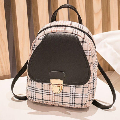 Ladies Check Lock Small Backpack - One Shoulder Diagonal Handbag
