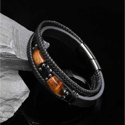 Tiger Eye Bracelet | Handmade Leather Braided Healing Bracelet