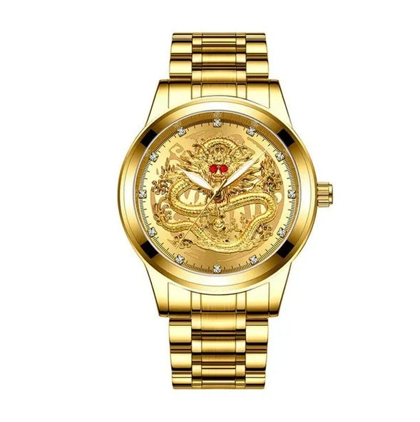 Men's Gold Quartz Watch | Waterproof Stainless Steel Diamond Watch