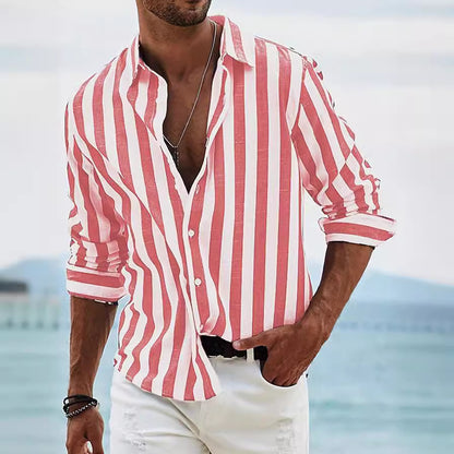 Men's Striped Casual Shirt | Loose Long Sleeve Shirt