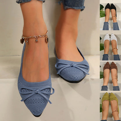 Bow Knitted Loafers - Ins Fashion Pointed-toed Women's Flats