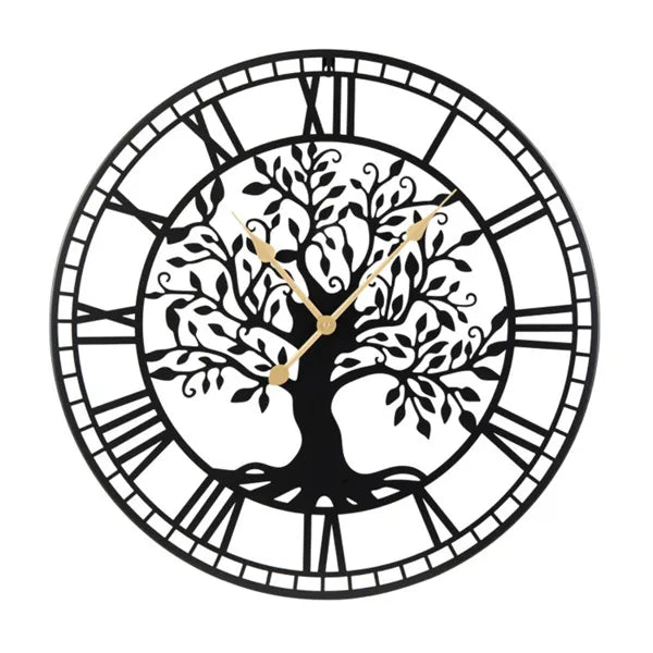 Black Tree Of Life Decorative Wall Clock - Modern Metal Silhouette
