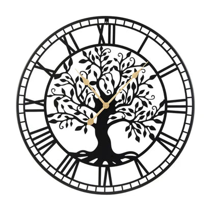 Black Tree Of Life Decorative Wall Clock - Modern Metal Silhouette