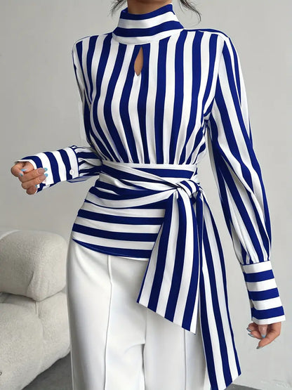 Scarf-Neck Long-Sleeve Shirt - Vintage Elegant Women's Top
