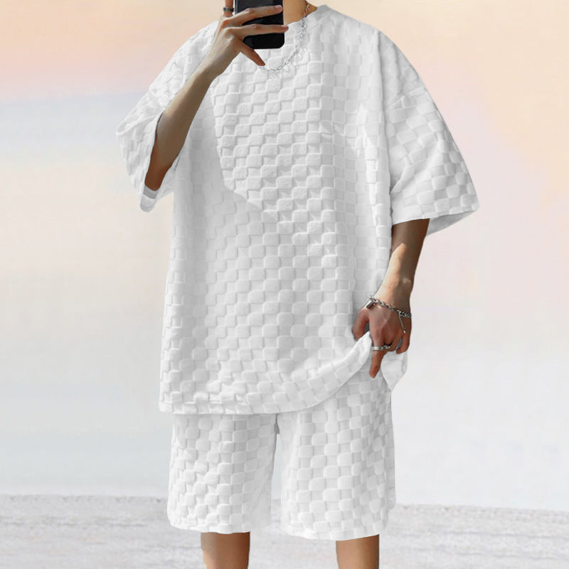 Men's Plaid Casual Shorts Set | Jacquard Loose Suit