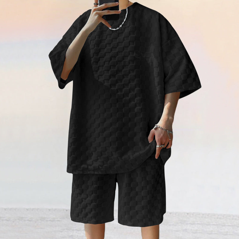 Men's Plaid Casual Shorts Set | Jacquard Loose Suit