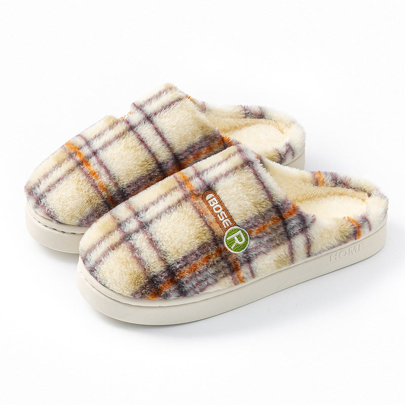 Plaid Cotton Home Shoes - Women's Plush Warm Non-slip Slippers
