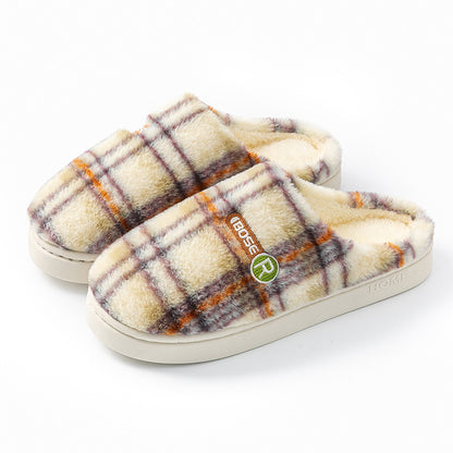 Plaid Cotton Home Shoes - Women's Plush Warm Non-slip Slippers