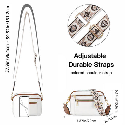 Triple Zipper Shoulder Bag Multi-functional Floral Crossbody