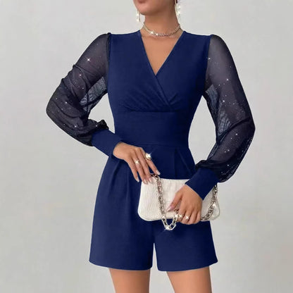 Mesh-panel Straight-cut Shorts Jumpsuit - Chic Summer Style