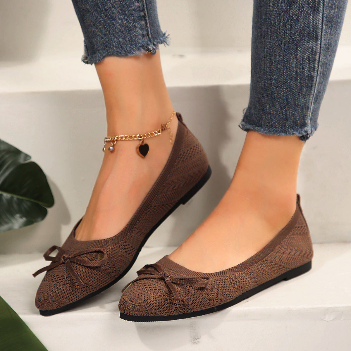 Bow Knitted Loafers - Ins Fashion Pointed-toed Women's Flats