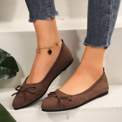 Bow Knitted Loafers - Ins Fashion Pointed-toed Women's Flats