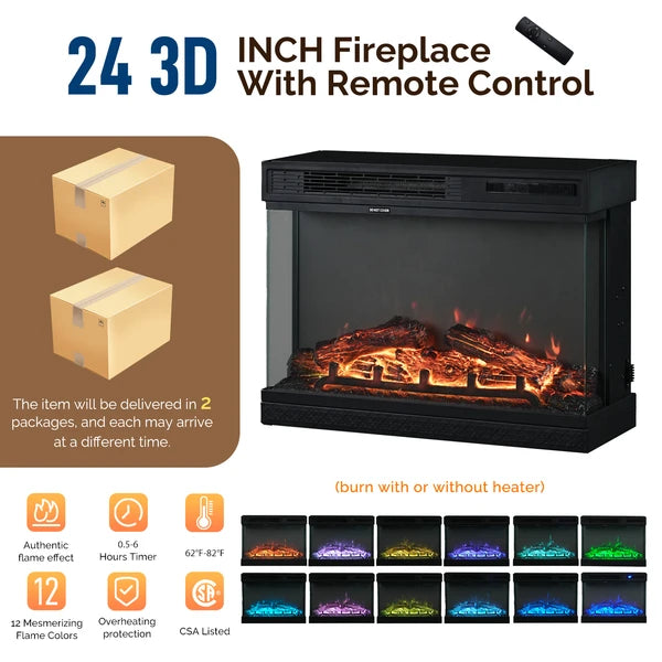 Black Gold Oak Electric Fireplace TV Stand - 58-inch With Glass Doors