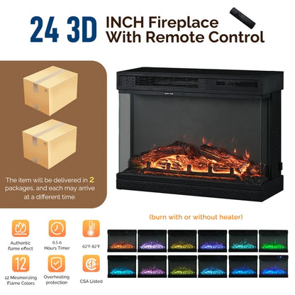 Black Gold Oak Electric Fireplace TV Stand - 58-inch With Glass Doors